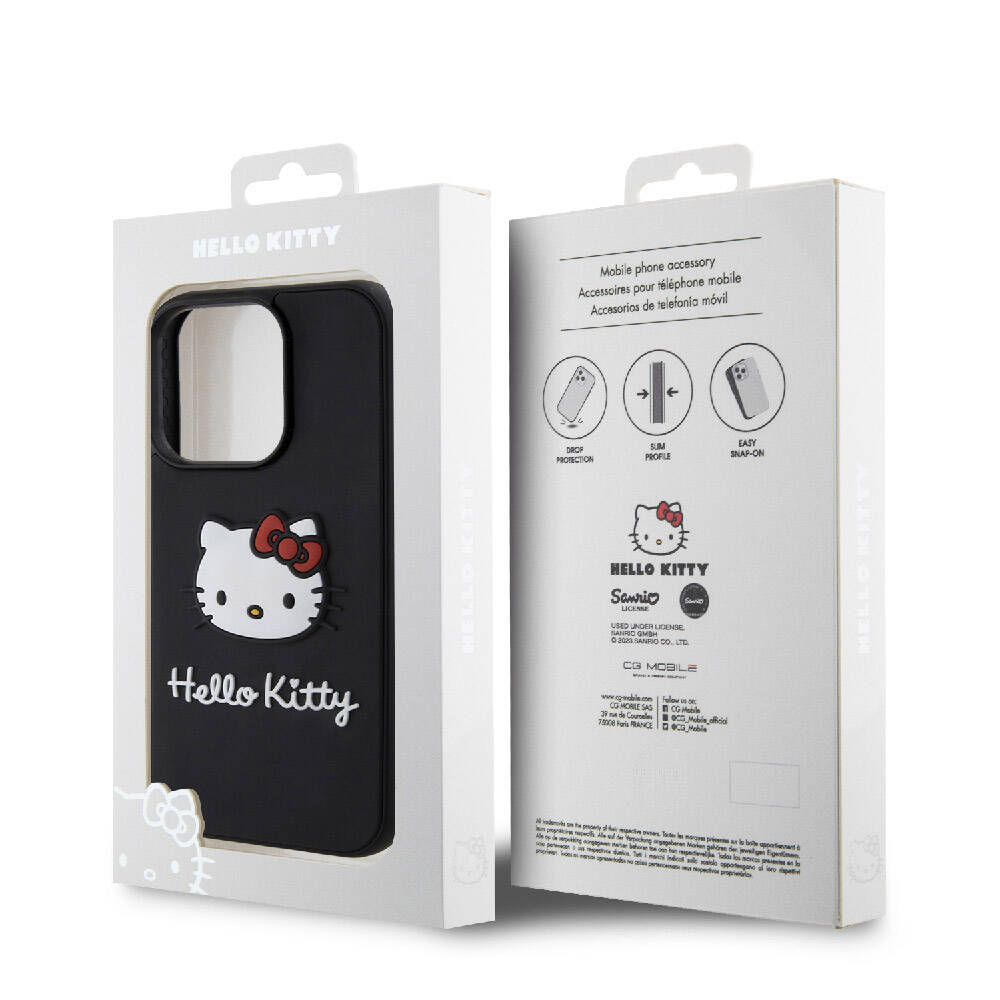 iPhone 15 Pro Max Kılıf Hello Kitty Orjinal Lisanslı Yazı ve İkonik Logolu 3D Rubber Kitty Head Kapak