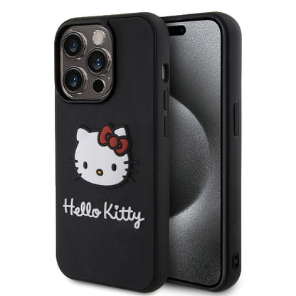 iPhone 15 Pro Max Kılıf Hello Kitty Orjinal Lisanslı Yazı ve İkonik Logolu 3D Rubber Kitty Head Kapak