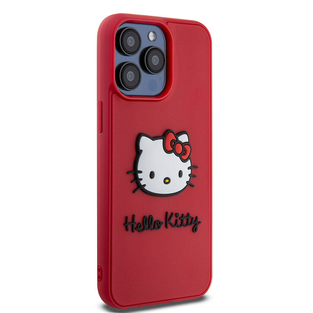 iPhone 15 Pro Max Kılıf Hello Kitty Orjinal Lisanslı Yazı ve İkonik Logolu 3D Rubber Kitty Head Kapak