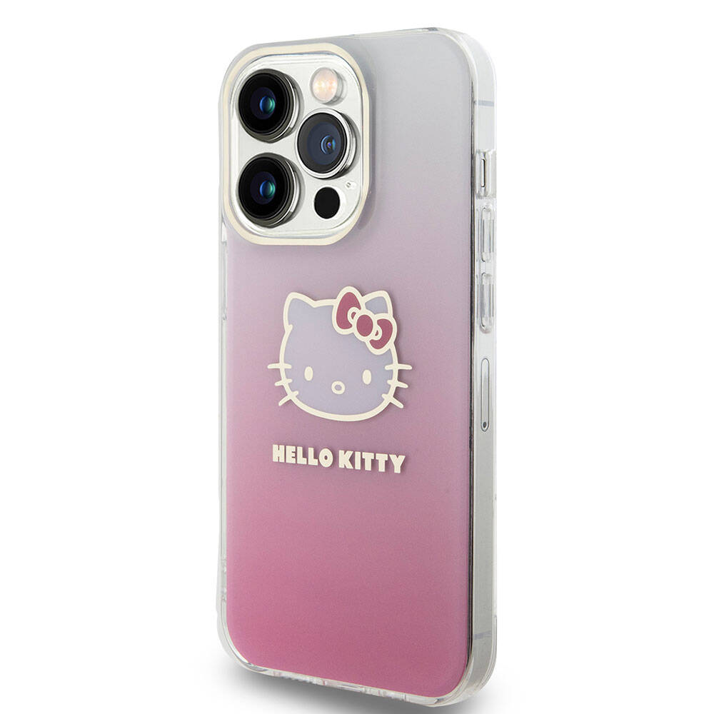 iPhone 15 Pro Max Kılıf Hello Kitty Orjinal Lisanslı Yazı ve İkonik Logolu Elektroplating Kaplama Gradyan Kapak