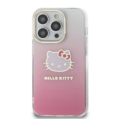 iPhone 15 Pro Max Kılıf Hello Kitty Orjinal Lisanslı Yazı ve İkonik Logolu Elektroplating Kaplama Gradyan Kapak