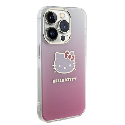 iPhone 15 Pro Max Kılıf Hello Kitty Orjinal Lisanslı Yazı ve İkonik Logolu Elektroplating Kaplama Gradyan Kapak