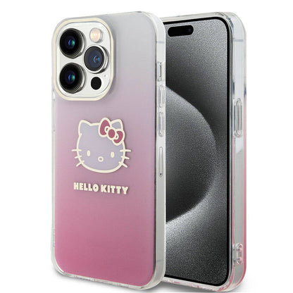 iPhone 15 Pro Max Kılıf Hello Kitty Orjinal Lisanslı Yazı ve İkonik Logolu Elektroplating Kaplama Gradyan Kapak