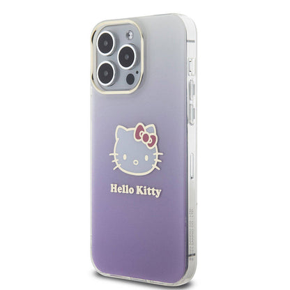 iPhone 15 Pro Max Kılıf Hello Kitty Orjinal Lisanslı Yazı ve İkonik Logolu Elektroplating Kaplama Gradyan Kapak