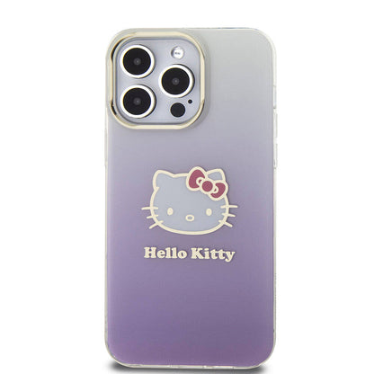 iPhone 15 Pro Max Kılıf Hello Kitty Orjinal Lisanslı Yazı ve İkonik Logolu Elektroplating Kaplama Gradyan Kapak