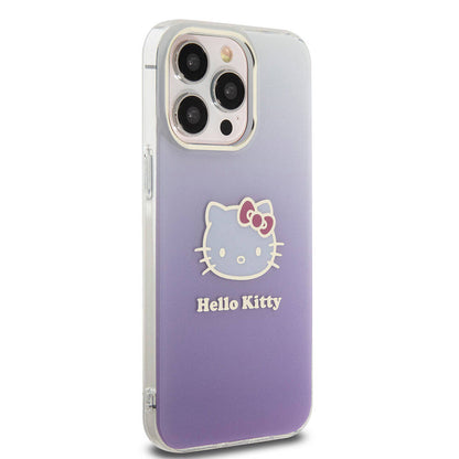 iPhone 15 Pro Max Kılıf Hello Kitty Orjinal Lisanslı Yazı ve İkonik Logolu Elektroplating Kaplama Gradyan Kapak