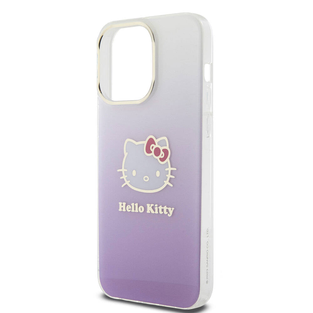 iPhone 15 Pro Max Kılıf Hello Kitty Orjinal Lisanslı Yazı ve İkonik Logolu Elektroplating Kaplama Gradyan Kapak