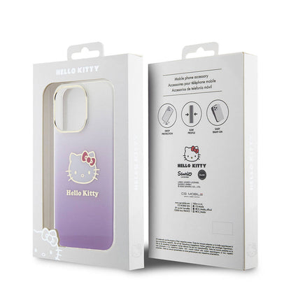 iPhone 15 Pro Max Kılıf Hello Kitty Orjinal Lisanslı Yazı ve İkonik Logolu Elektroplating Kaplama Gradyan Kapak