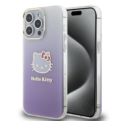 iPhone 15 Pro Max Kılıf Hello Kitty Orjinal Lisanslı Yazı ve İkonik Logolu Elektroplating Kaplama Gradyan Kapak