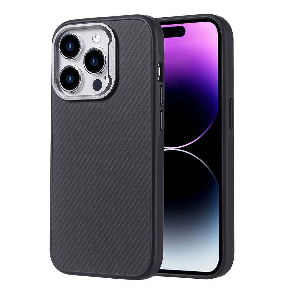 Apple iPhone 15 Pro Max Kılıf M-safe Şarj Özellikli Karbon Fiber Görünümlü Zore Troy Kapak