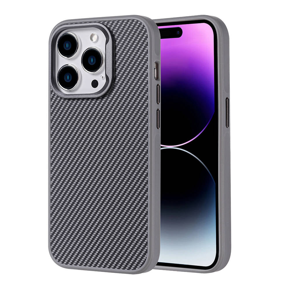 Apple iPhone 15 Pro Max Kılıf M-safe Şarj Özellikli Karbon Fiber Görünümlü Zore Troy Kapak