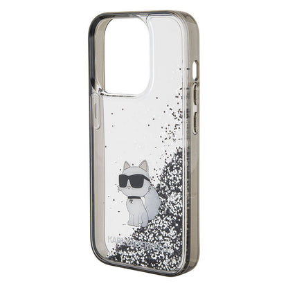 iPhone 15 Pro Max Kılıf Karl Lagerfeld Choupette Sıvılı Glitter Orjinal Lisanslı Kapak