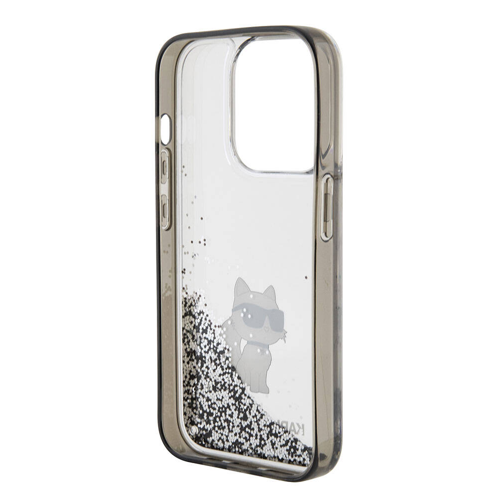 iPhone 15 Pro Max Kılıf Karl Lagerfeld Choupette Sıvılı Glitter Orjinal Lisanslı Kapak