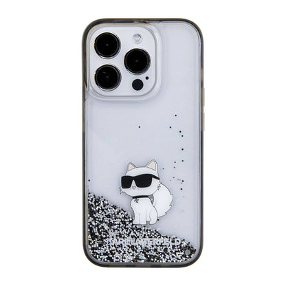 iPhone 15 Pro Max Kılıf Karl Lagerfeld Choupette Sıvılı Glitter Orjinal Lisanslı Kapak