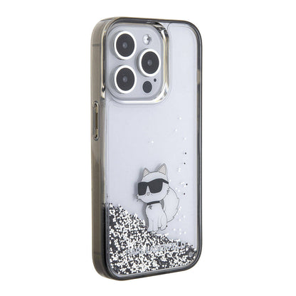 iPhone 15 Pro Max Kılıf Karl Lagerfeld Choupette Sıvılı Glitter Orjinal Lisanslı Kapak