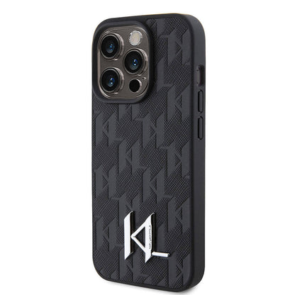 iPhone 15 Pro Max Kılıf Karl Lagerfeld Hot Stamp K&L Metal Logo Orjinal Lisanslı Kapak