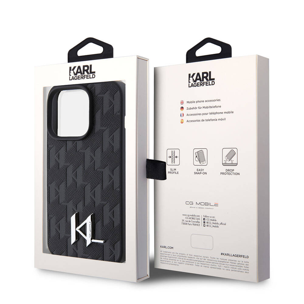 iPhone 15 Pro Max Kılıf Karl Lagerfeld Hot Stamp K&L Metal Logo Orjinal Lisanslı Kapak