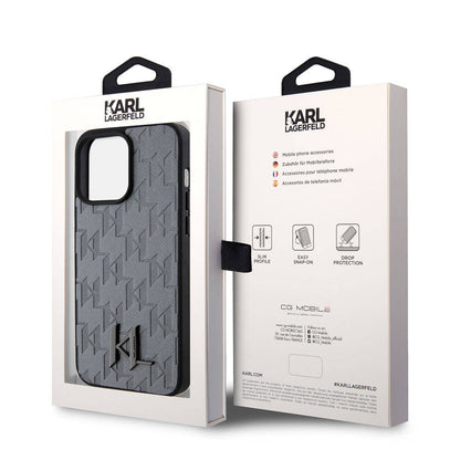 iPhone 15 Pro Max Kılıf Karl Lagerfeld Hot Stamp K&L Metal Logo Orjinal Lisanslı Kapak