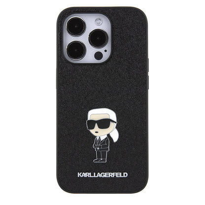 iPhone 15 Pro Max Kılıf Karl Lagerfeld İkonik Fixed Glitter Metal Logo Orjinal Lisanslı Kapak