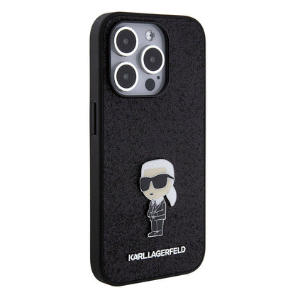 iPhone 15 Pro Max Kılıf Karl Lagerfeld İkonik Fixed Glitter Metal Logo Orjinal Lisanslı Kapak
