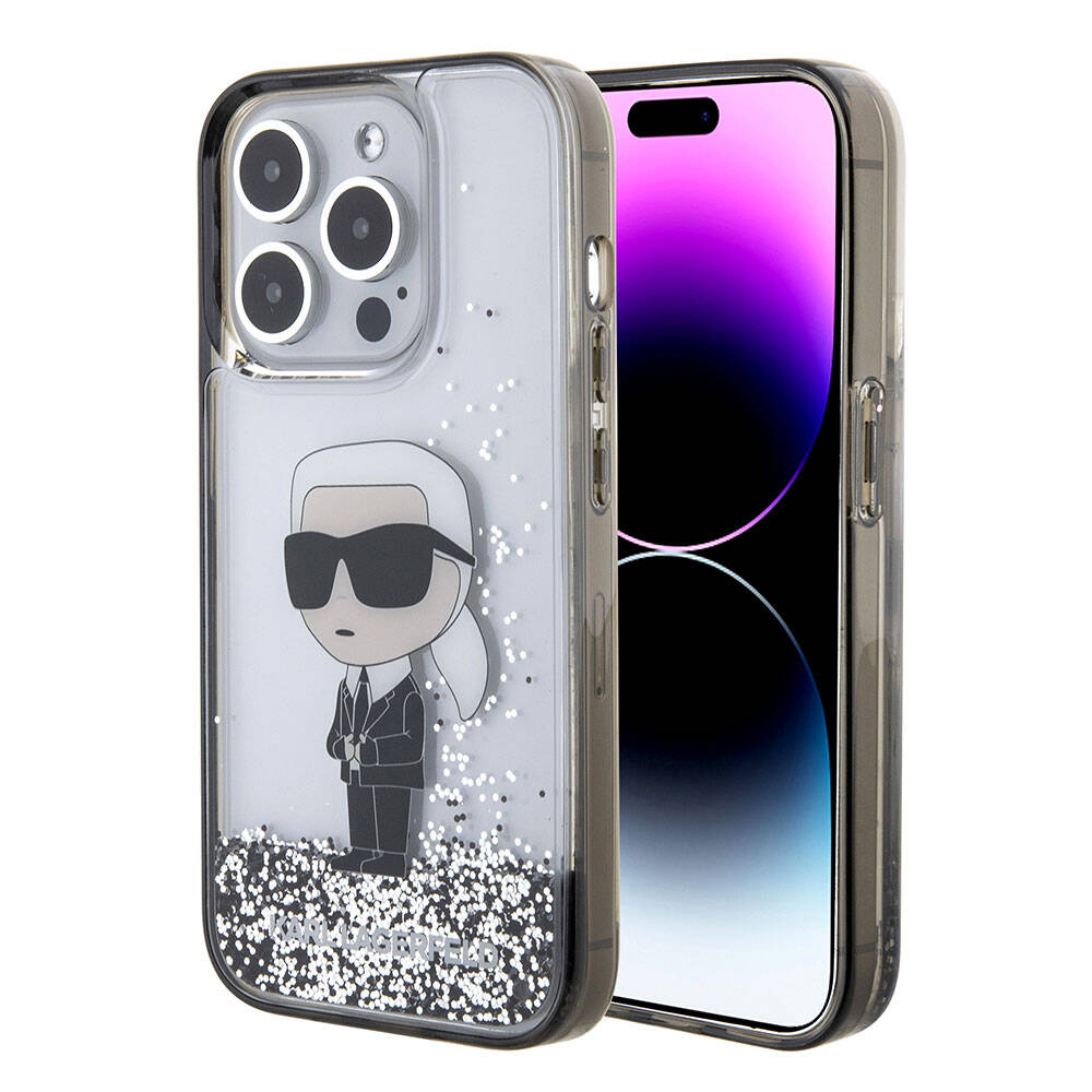 iPhone 15 Pro Max Kılıf Karl Lagerfeld İkonik Sıvılı Glitter Orjinal Lisanslı Kapak