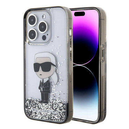 iPhone 15 Pro Max Kılıf Karl Lagerfeld İkonik Sıvılı Glitter Orjinal Lisanslı Kapak