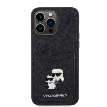 iPhone 15 Pro Max Kılıf Karl Lagerfeld Kartlıklı Metal Logo Orjinal Lisanslı Kapak