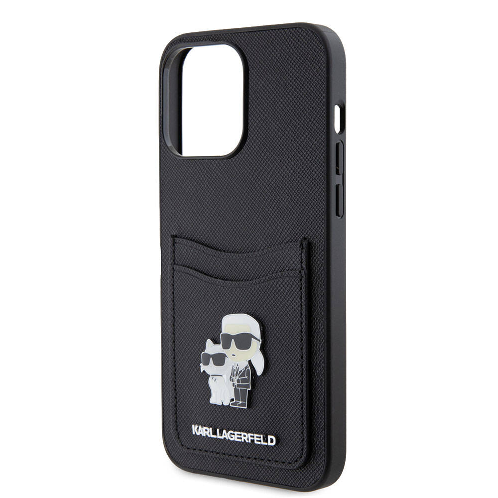 iPhone 15 Pro Max Kılıf Karl Lagerfeld Kartlıklı Metal Logo Orjinal Lisanslı Kapak