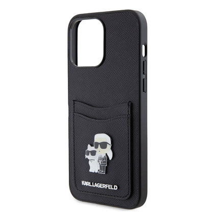 iPhone 15 Pro Max Kılıf Karl Lagerfeld Kartlıklı Metal Logo Orjinal Lisanslı Kapak