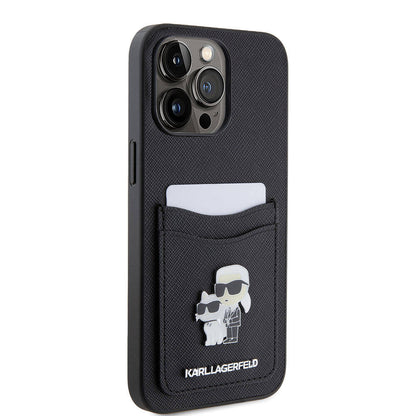 iPhone 15 Pro Max Kılıf Karl Lagerfeld Kartlıklı Metal Logo Orjinal Lisanslı Kapak