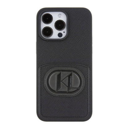 iPhone 15 Pro Max Kılıf Karl Lagerfeld Kartlıklı Saffiano K&L Patch Orjinal Lisanslı Kapak
