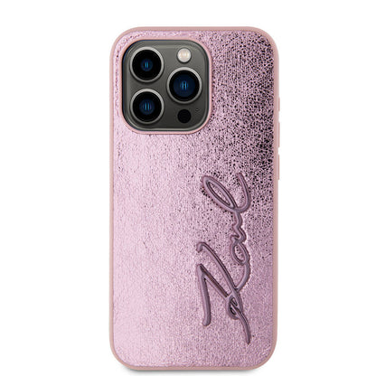 iPhone 15 Pro Max Kılıf Karl Lagerfeld Orjinal Lisanslı 3D KL Yazılı Tüylü Arka Yüzey Saffiano Rhinestones Kapak