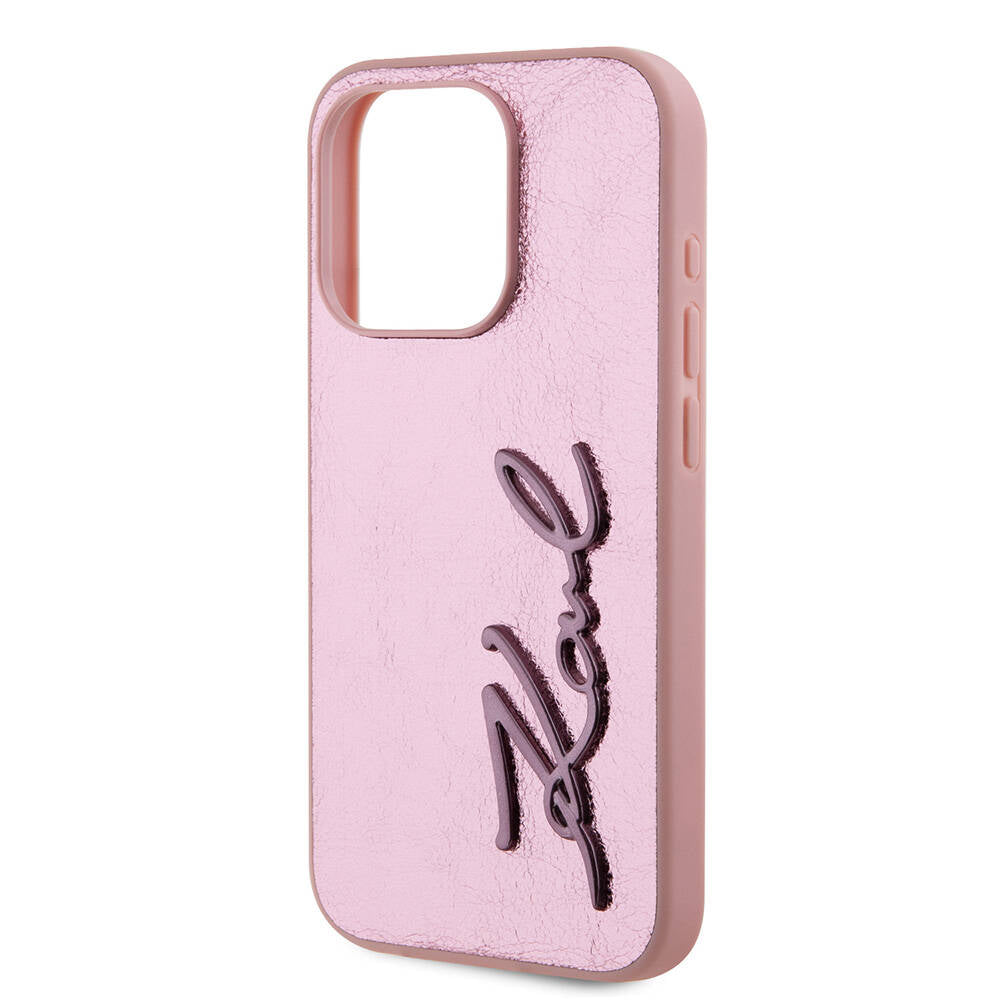 iPhone 15 Pro Max Kılıf Karl Lagerfeld Orjinal Lisanslı 3D KL Yazılı Tüylü Arka Yüzey Saffiano Rhinestones Kapak