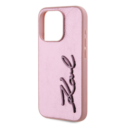 iPhone 15 Pro Max Kılıf Karl Lagerfeld Orjinal Lisanslı 3D KL Yazılı Tüylü Arka Yüzey Saffiano Rhinestones Kapak