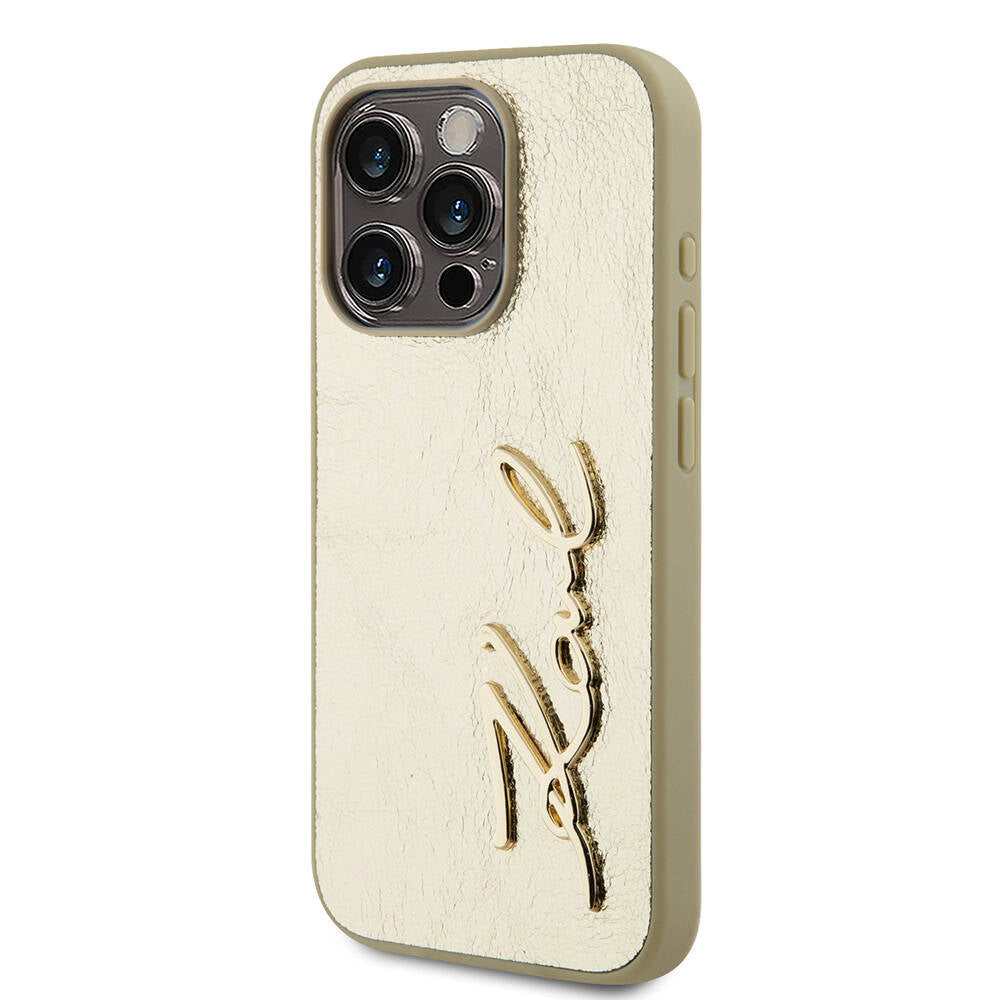 iPhone 15 Pro Max Kılıf Karl Lagerfeld Orjinal Lisanslı 3D KL Yazılı Tüylü Arka Yüzey Saffiano Rhinestones Kapak