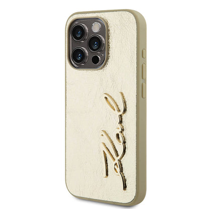 iPhone 15 Pro Max Kılıf Karl Lagerfeld Orjinal Lisanslı 3D KL Yazılı Tüylü Arka Yüzey Saffiano Rhinestones Kapak