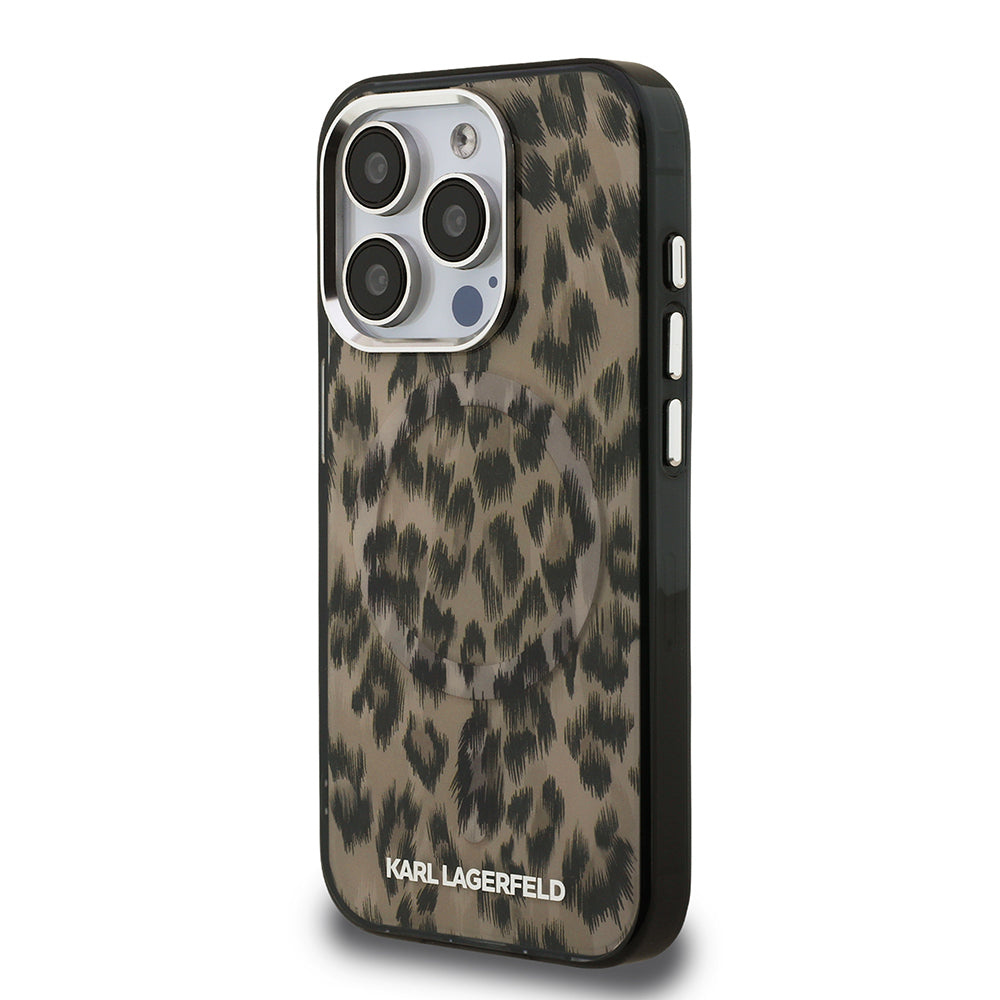 iPhone 15 Pro Max Kılıf Karl Lagerfeld Orjinal Lisanslı IML Leopar Baskılı Kapak