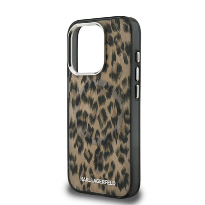 iPhone 15 Pro Max Kılıf Karl Lagerfeld Orjinal Lisanslı IML Leopar Baskılı Kapak