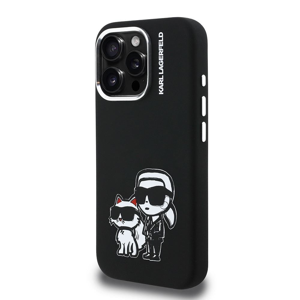 iPhone 15 Pro Max Kılıf Karl Lagerfeld Orjinal Lisanslı Karl & Choupette Sketch Logo Sililkon Kapak