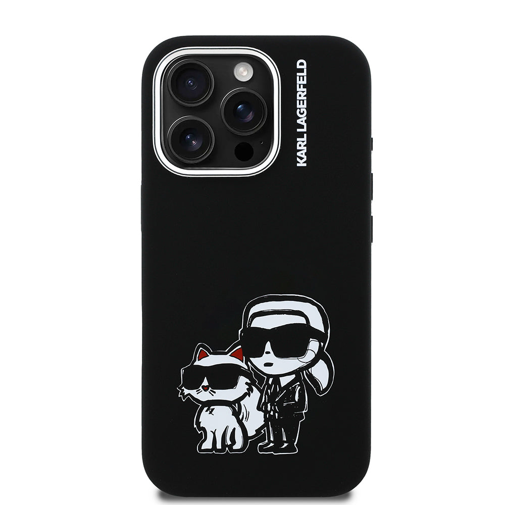 iPhone 15 Pro Max Kılıf Karl Lagerfeld Orjinal Lisanslı Karl & Choupette Sketch Logo Sililkon Kapak