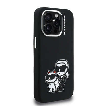 iPhone 15 Pro Max Kılıf Karl Lagerfeld Orjinal Lisanslı Karl & Choupette Sketch Logo Sililkon Kapak