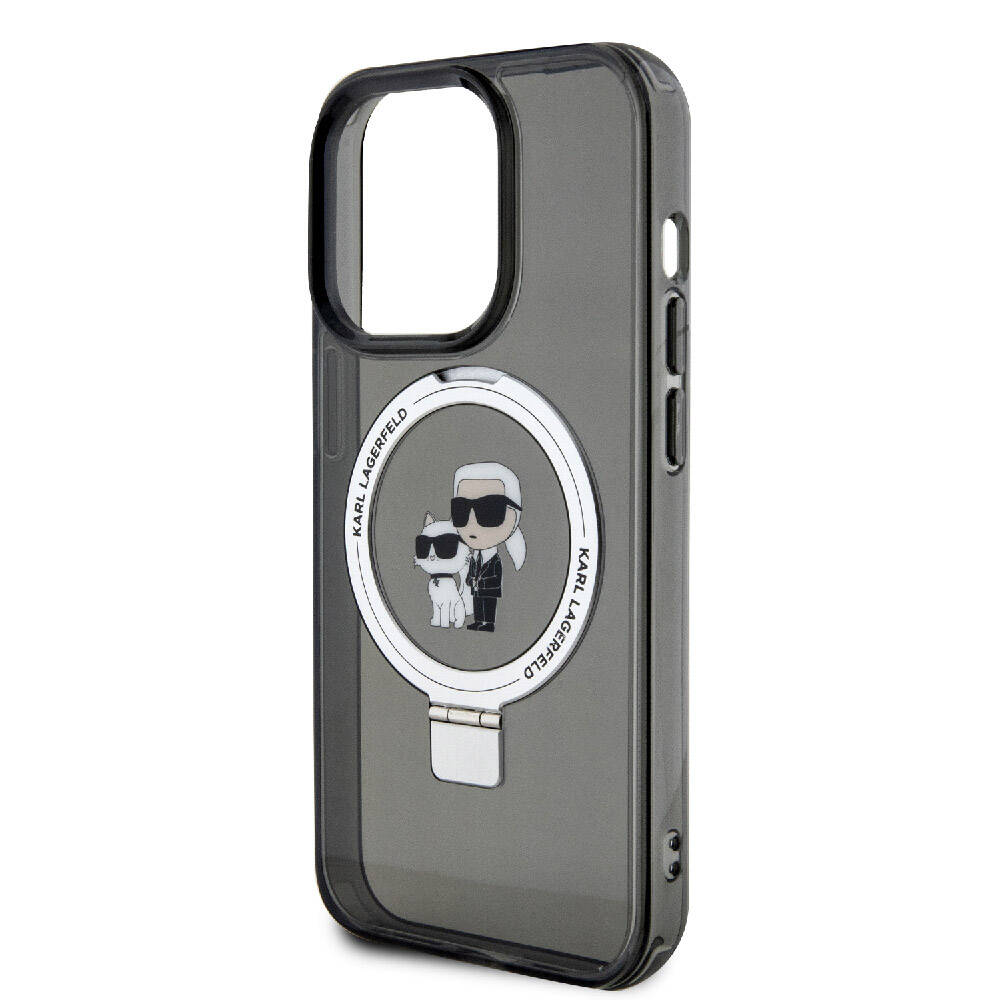 iPhone 15 Pro Max Kılıf Karl Lagerfeld Orjinal Lisanslı M-safe Şarj Özellikli K&C İkonik Baskılı Ring Standlı Kapak