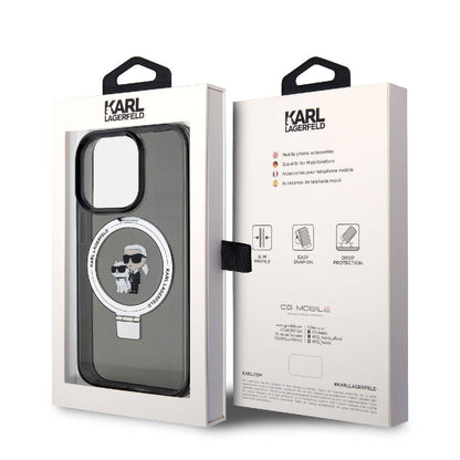 iPhone 15 Pro Max Kılıf Karl Lagerfeld Orjinal Lisanslı M-safe Şarj Özellikli K&C İkonik Baskılı Ring Standlı Kapak