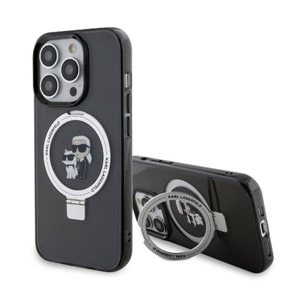 iPhone 15 Pro Max Kılıf Karl Lagerfeld Orjinal Lisanslı M-safe Şarj Özellikli K&C İkonik Baskılı Ring Standlı Kapak