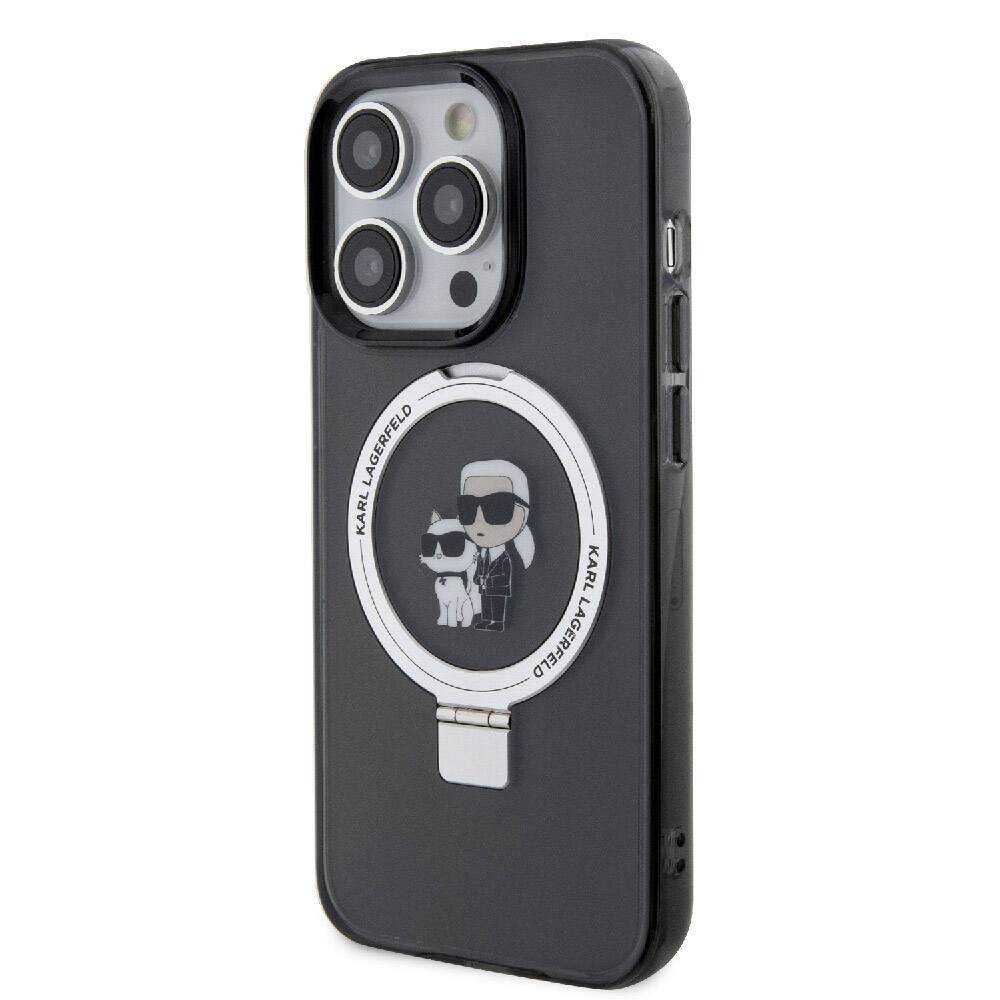 iPhone 15 Pro Max Kılıf Karl Lagerfeld Orjinal Lisanslı M-safe Şarj Özellikli K&C İkonik Baskılı Ring Standlı Kapak