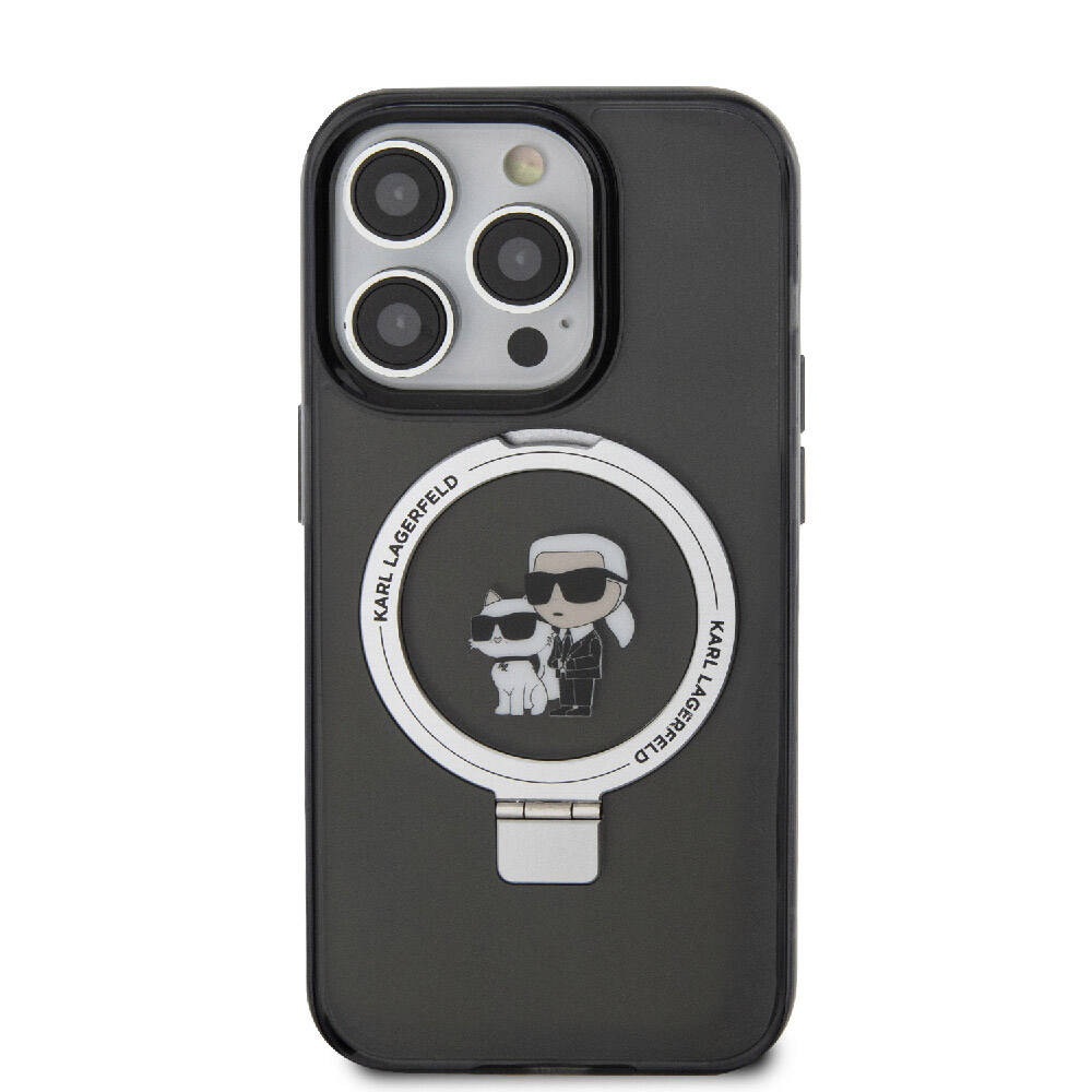 iPhone 15 Pro Max Kılıf Karl Lagerfeld Orjinal Lisanslı M-safe Şarj Özellikli K&C İkonik Baskılı Ring Standlı Kapak