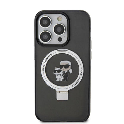 iPhone 15 Pro Max Kılıf Karl Lagerfeld Orjinal Lisanslı M-safe Şarj Özellikli K&C İkonik Baskılı Ring Standlı Kapak