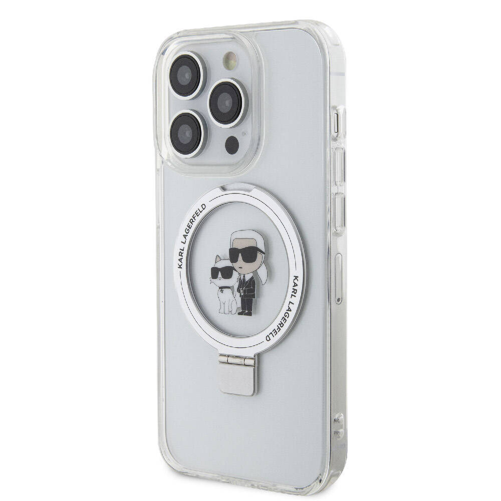 iPhone 15 Pro Max Kılıf Karl Lagerfeld Orjinal Lisanslı M-safe Şarj Özellikli K&C İkonik Baskılı Ring Standlı Kapak