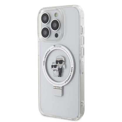 iPhone 15 Pro Max Kılıf Karl Lagerfeld Orjinal Lisanslı M-safe Şarj Özellikli K&C İkonik Baskılı Ring Standlı Kapak