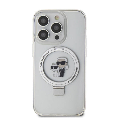 iPhone 15 Pro Max Kılıf Karl Lagerfeld Orjinal Lisanslı M-safe Şarj Özellikli K&C İkonik Baskılı Ring Standlı Kapak